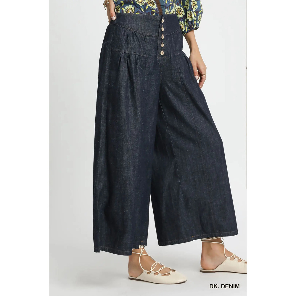 K1263 DD Umgee Stone Washed Wide-Leg Culottes Various Sizes - Picture 3 of 5